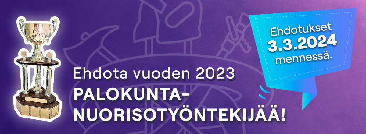 Ehdota vuoden 2023 palokuntanuorisotyöntekijää! Ehdotukset 3.3.2024 mennessä.